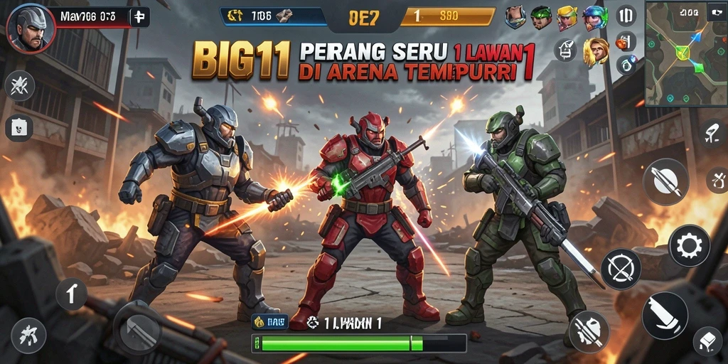Antarmuka tempur seru dalam BIG11 yang menampilkan duel 1 lawan 1.