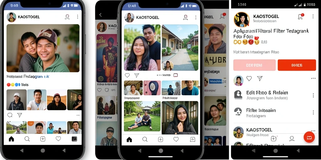 Antarmuka aplikasi KAOSTOGEL menampilkan berbagai filter menarik untuk foto Anda.