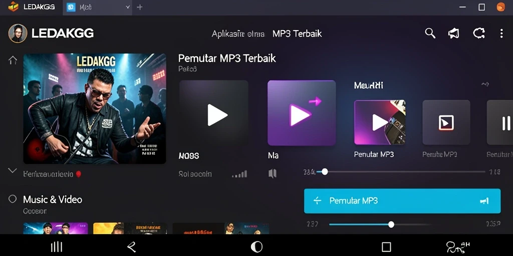 Antarmuka LEDAKGG menampilkan pemutar MP3 yang sederhana dan fungsional.