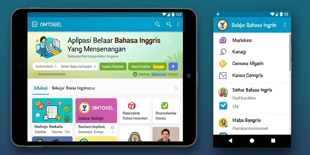 Tampilan antarmuka aplikasi OMTOGEL untuk belajar bahasa Inggris.