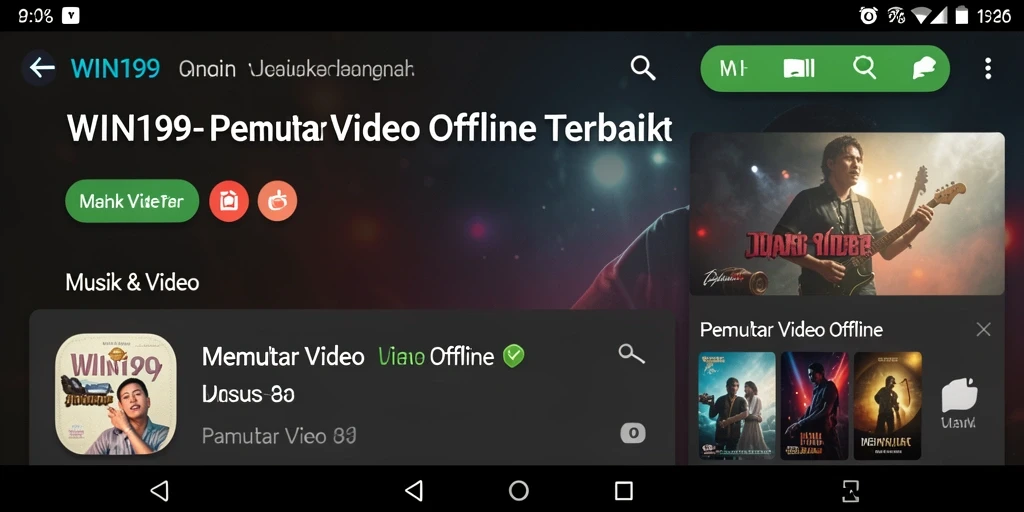 Antarmuka pengguna aplikasi WIN199 untuk pemutar video offline.